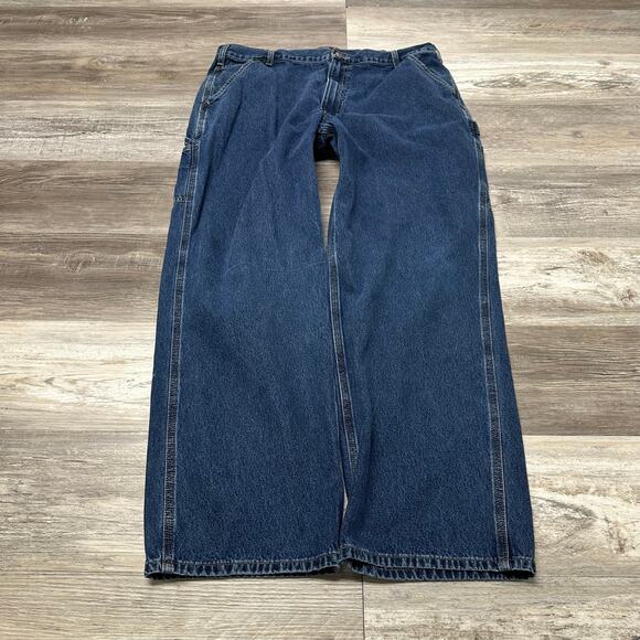 Carhartt Dark Wash Blue Mens 40x31 Loose Fit Carpenter Utility‎ Denim Work Jeans - Picture 3 of 13